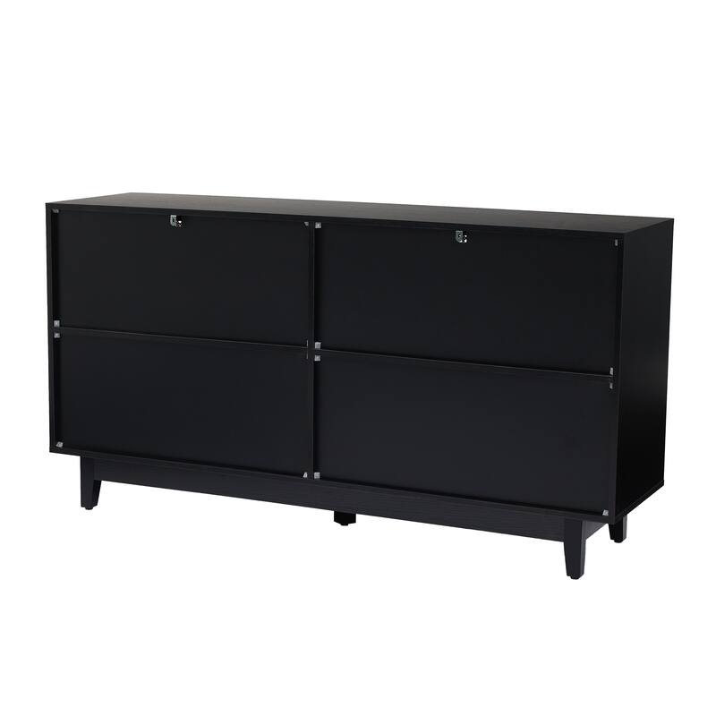 Rattan Accent Cabinet Storage Sideboard Buffet with 4 Doors