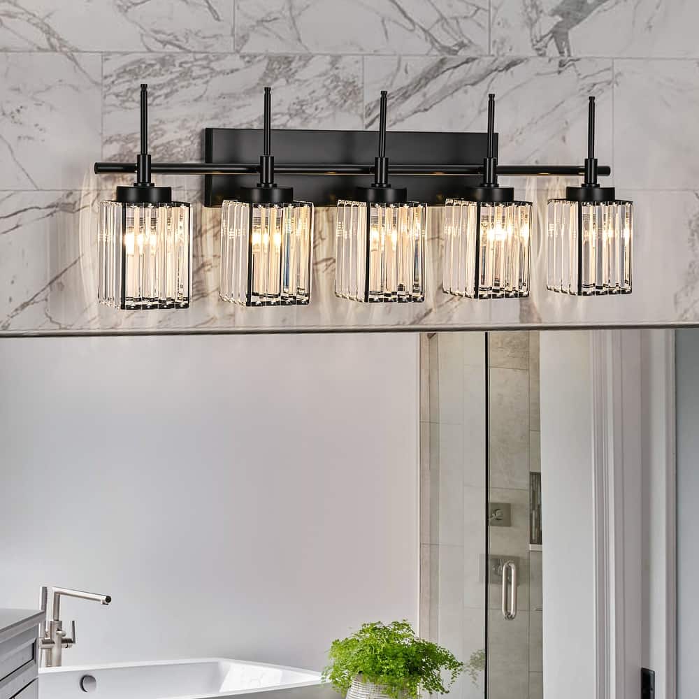 Modern Black 1/2/3/4/5-Light Bathroom Crystal Vanity Light Wall Sconces