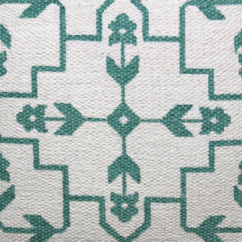 Handwoven Floral Mosaic Square Throw Pillow - 20" - Green and White