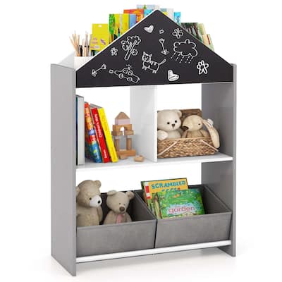 Costway Kids Dollhouse Bookshelf with Writable Chalkboard Whiteboard - See Details