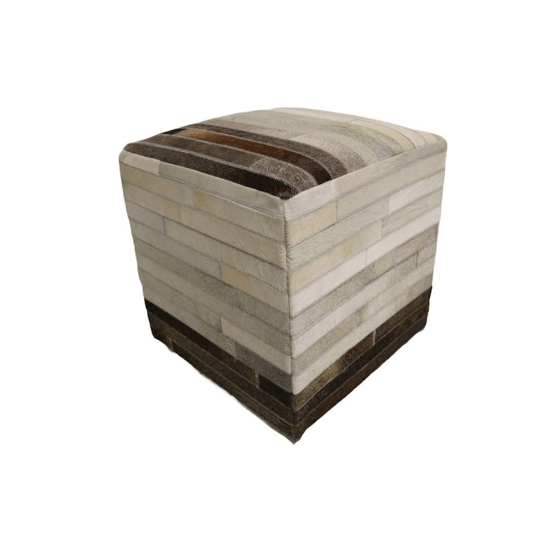 Home&Manor Toledo 16" Cowhide Leather Cube Pouf