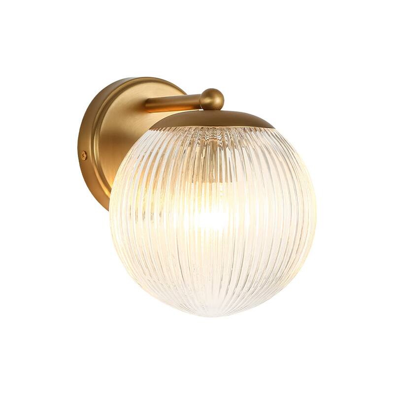 1-Light Sleek Modern Ribbed Glass Single Globe Wall Sconce - 6.3 in