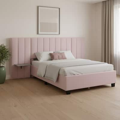 HomeRoots Pink Tufted Velvet Upholstered Lighted Full Bed Frame