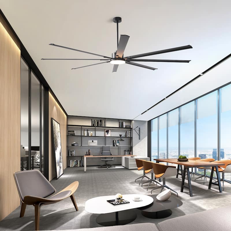 Vaczon 100" Industrial Black Aluminum Extra Larger LED Ceiling Fan with Light and Remote