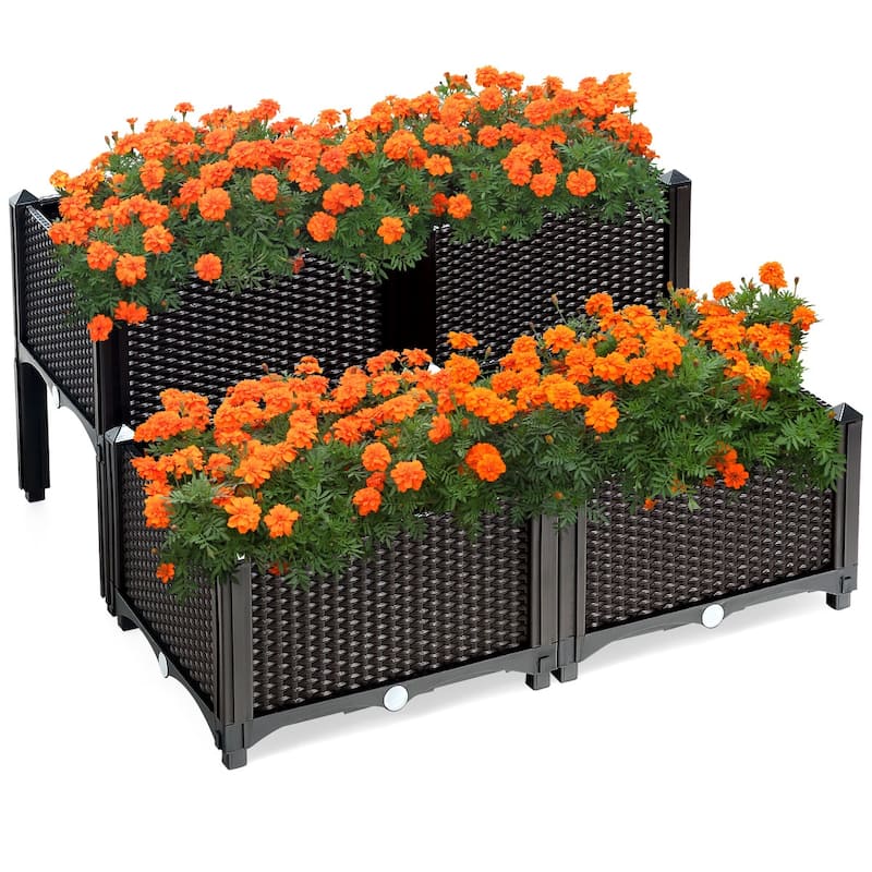 Costway Set of 4 Raised Garden Bed Elevated Flower Vegetable Herb Grow - See Description