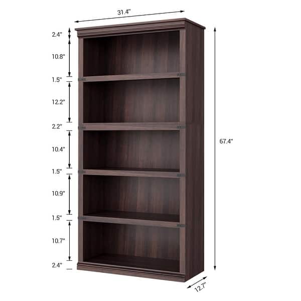 dimension image slide 3 of 4, 71" Tall Book Case Wooden 5 Shelf Bookcase