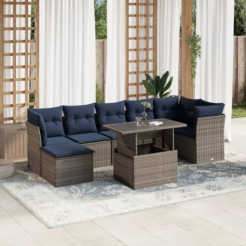 vidaXL 8 Piece Patio Sofa Set with Cushions Black/Brown/Gray Poly Rattan - 24.4 x 24.4 x 27.2 - Gray without storage