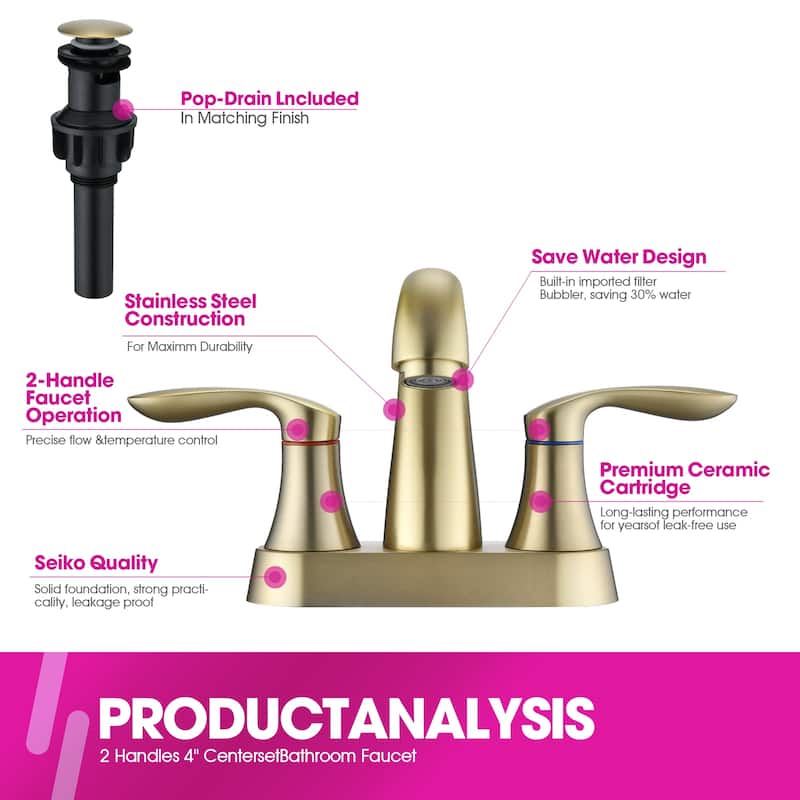 PROOX 2 Hole 4"centerest Bathroom Faucet with Pop up Dran assembly