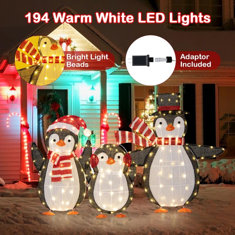 Gymax Lighted Christmas Penguins Set of 3 Christmas Penguin - Multi-colors - See Details