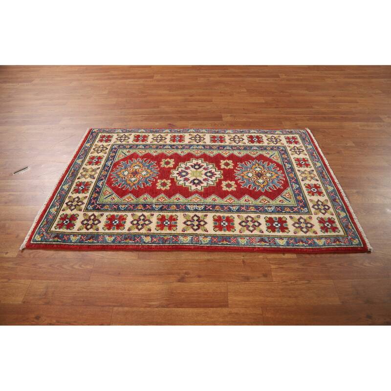 Geometric Kazak Foyer Rug Handmade Traditional Wool Carpet - 2'8"x 4'0"