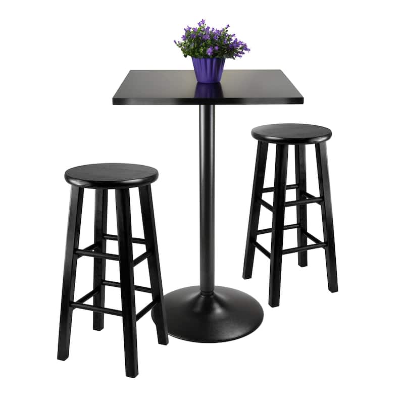 Counter Height Dining Set - 3 Piece Black Barstool Table - Small Space Kitchen Set