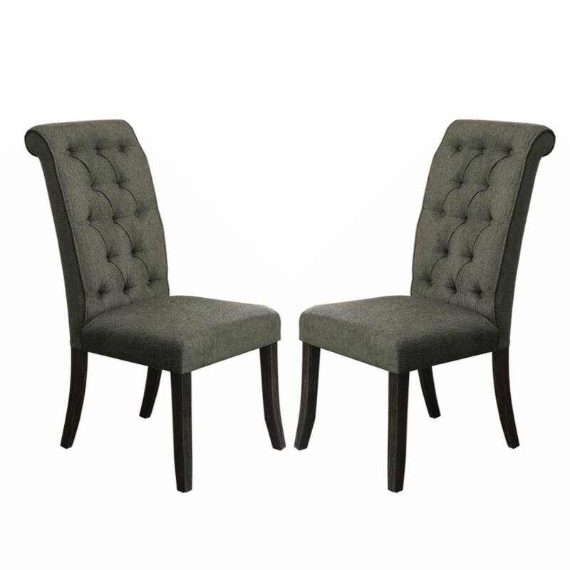 Set of 2 Upholstered Fabric Side Chairs in Antique Black and Gray - Antique Black