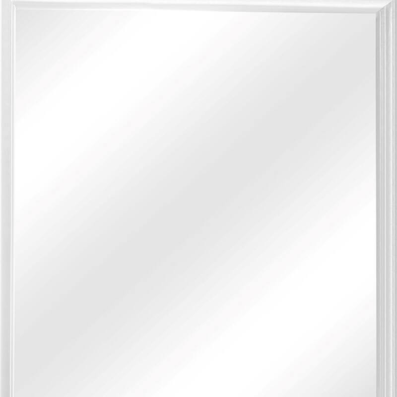 Rectangular Molded Wooden Frame Dresser Top Mirror, White and Silver