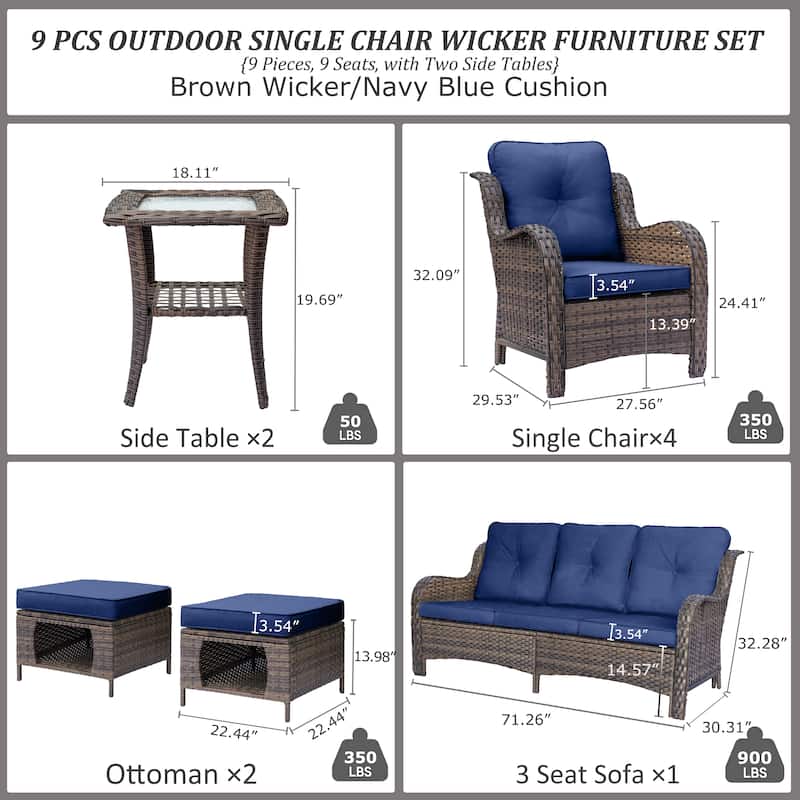 High Back Wicker Outdoor Patio Conversation Seating Sets with Side Table