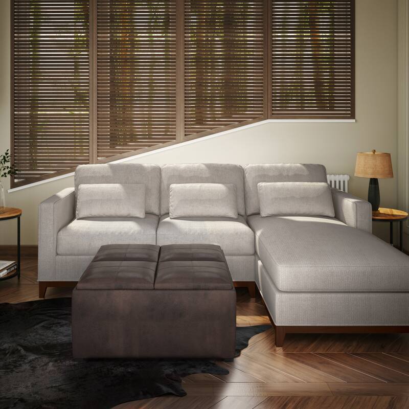 WYNDENHALL Franklin Wide Contemporary Table Ottoman - 35"w x 35"d x 18"h - Distressed Brown
