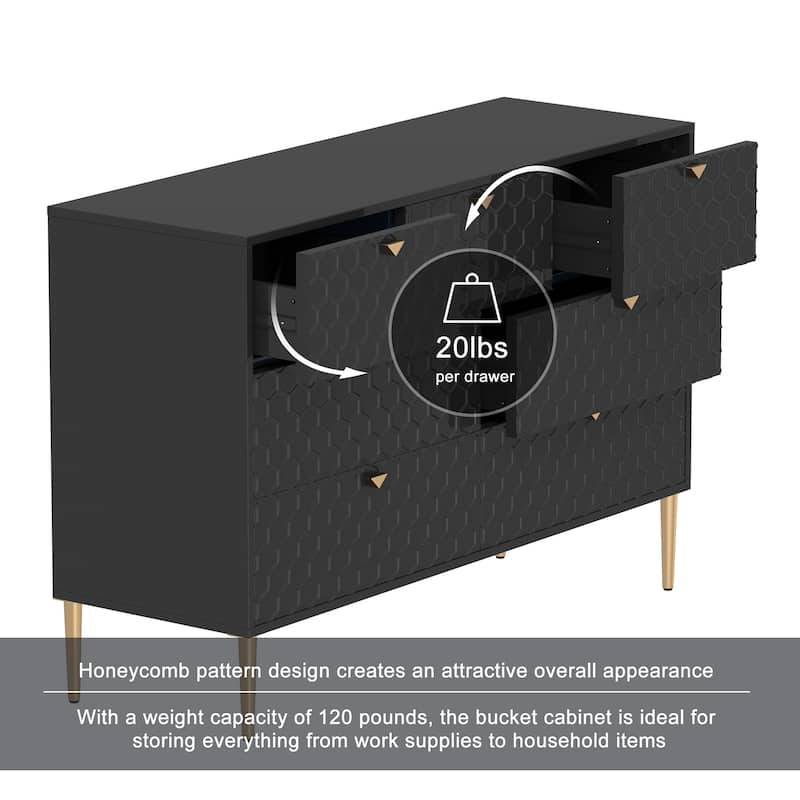 Honeycomb 7-Drawer Storage Cabinet, Accent Cabinet with Tapered Metal Legs, Buffet Sideboard with Versatile Storage