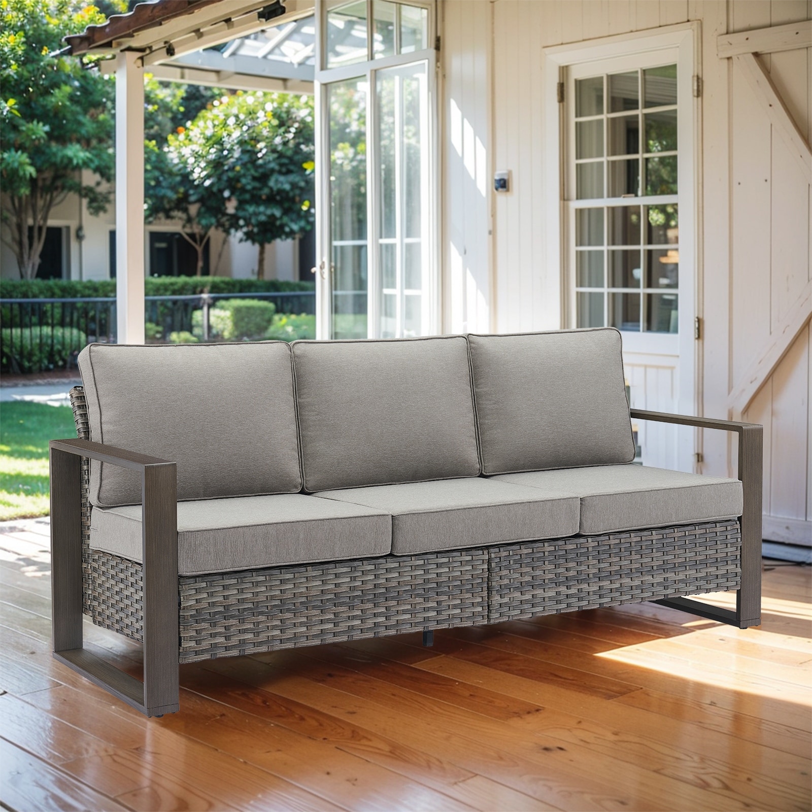 PE Wicker Rattan Outdoor Patio Sofa - Grey