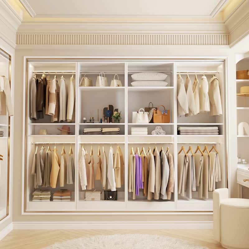 Cimly 25'' W Closet Organizer System with 2 Hanging Rods and DIY Shelves for Walk-in and Reach-in Closet - Set of 4 - White