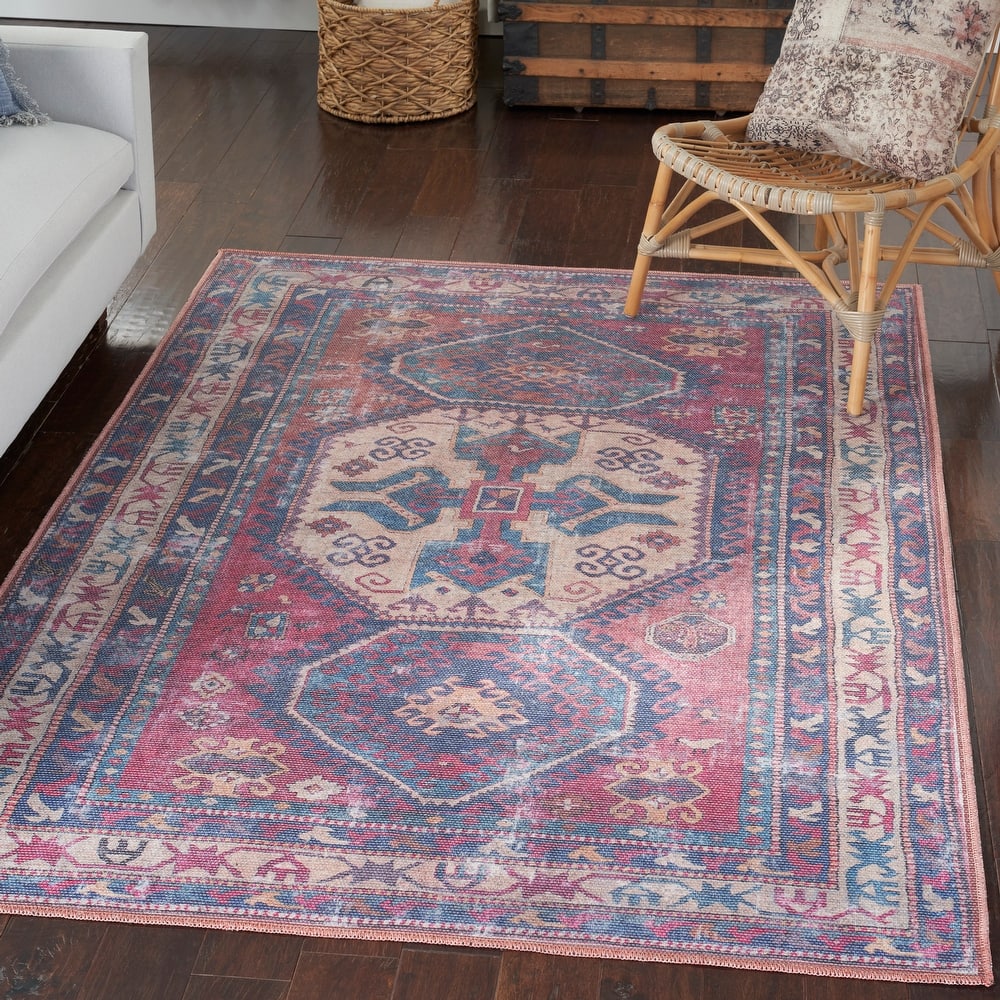 New Concept Washables Machine Washable Vintage Boho Medallion Area Rug