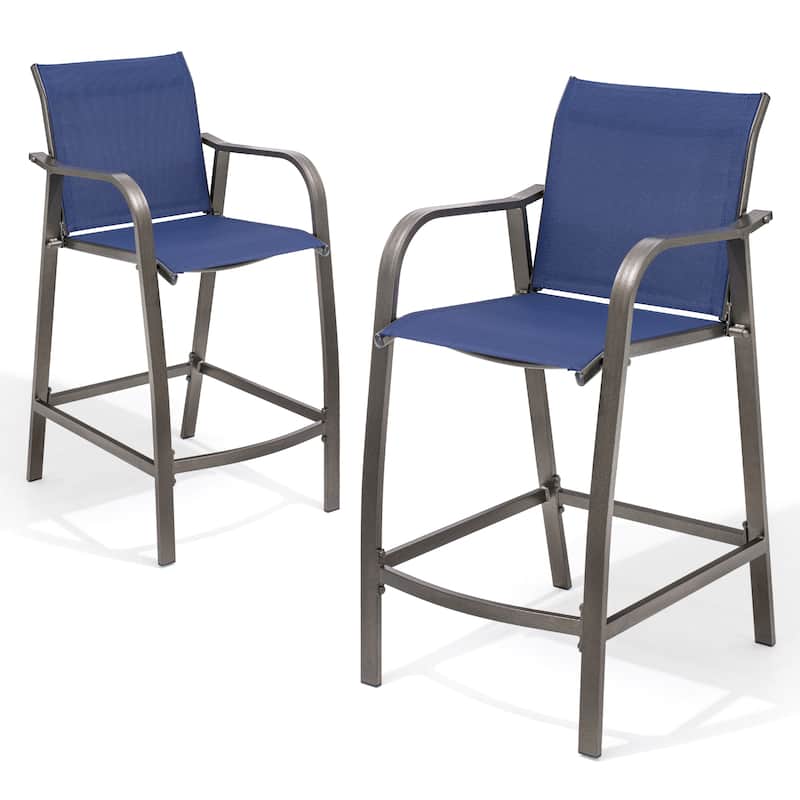 Crestlive Products Outdoor Outdoor Cast Aluminum Swivel Bar Stools with Sunbrella Cushion