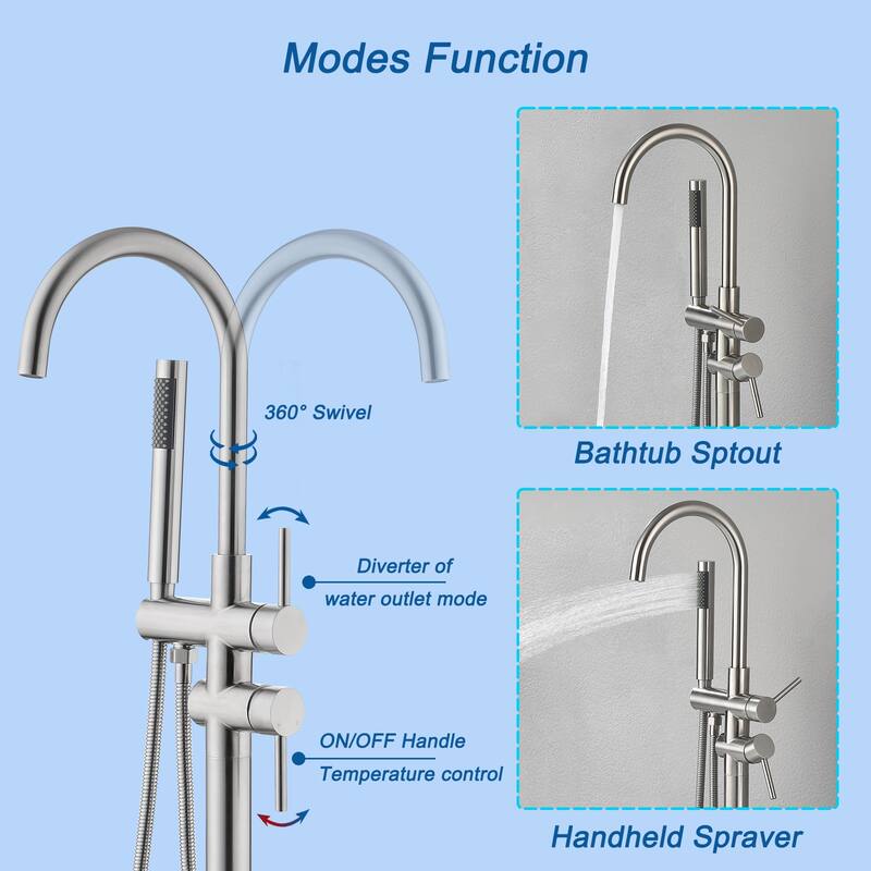 Single Handle Floor Mounted Gooseneck Freestanding Tub Filler