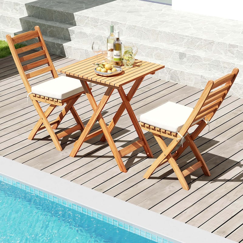 Patiojoy 3-Piece Folding Bistro Set with Removable Seat Cushions - See Details