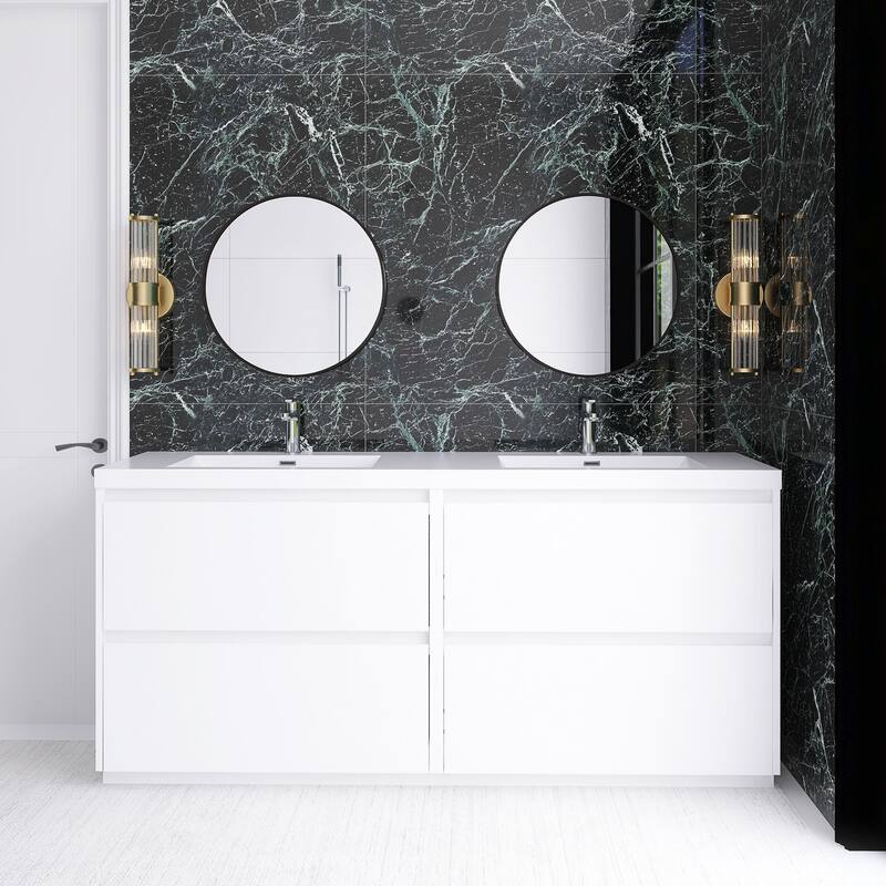 Freestanding Bathroom Vanity with Integrated Resin Top - High Glossy White - 70.87'' x 19.69'' x 33.46'' 