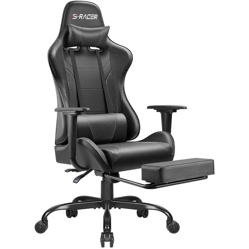 Gaming Chair with Footrest - Ergonomic Desk Chair - Black