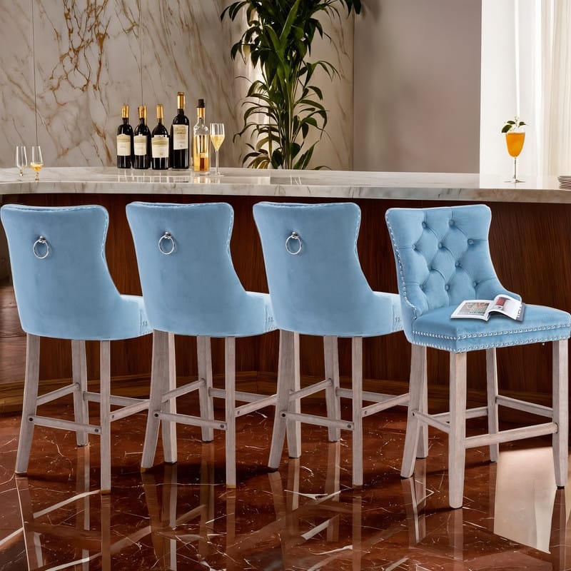 Contemporary Upholstered Velvet Barstools with Button Tufted Set of 2