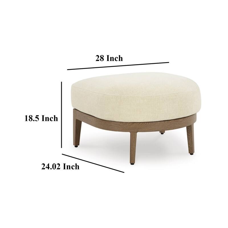 Baily Outdoor Ottoman, Cream White Fabric Cushion, 28 Inch Brown Metal