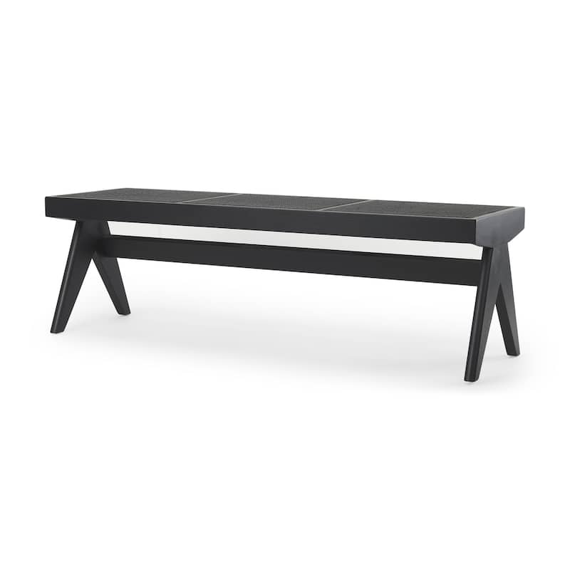 HomeRoots 59" Black Solid Wood and Cane Dining Bench - 59.06 in. x 18.11 in. x 17.72 in.