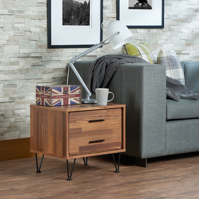 Finney 2-Drawer Accent Table with Hairpin Legs - Walnut/Black