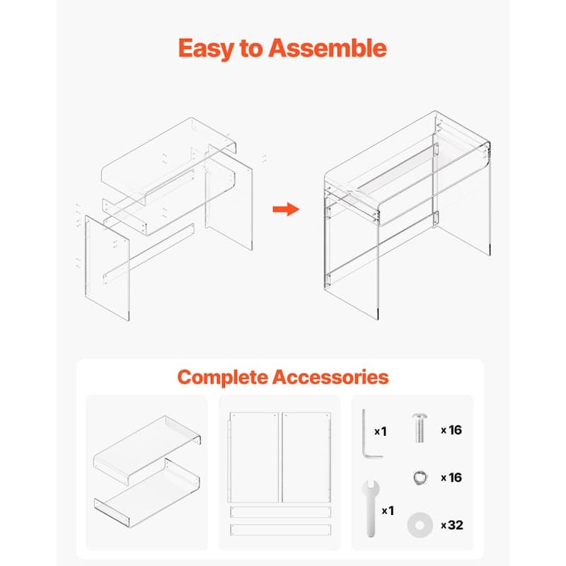 Modern Clear Acrylic Desk with Two Levels Stable and Spacious Workspace for Home Office