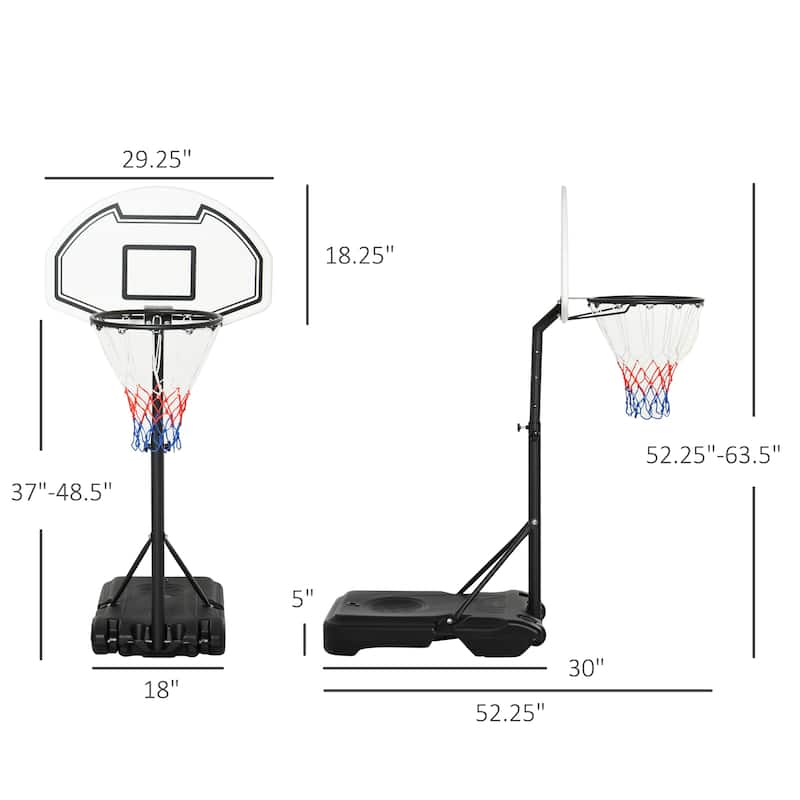 Black Adjustable Poolside Basketball Hoop with Telescoping Rim Weather-Resistant Net and Mobile Base - 28.75"Lx 19.25"W