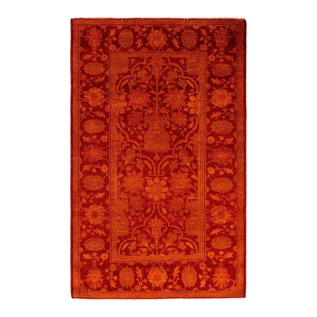 Overdyed, One-of-a-Kind Hand-Knotted Area Rug - Orange - 3' 1" x 5' 0"