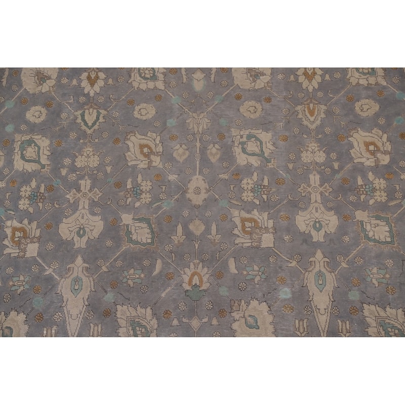Vintage Distressed Over-Dyed Tabriz Persian Rug Handmade Wool Carpet - 9'6" x 12'7"