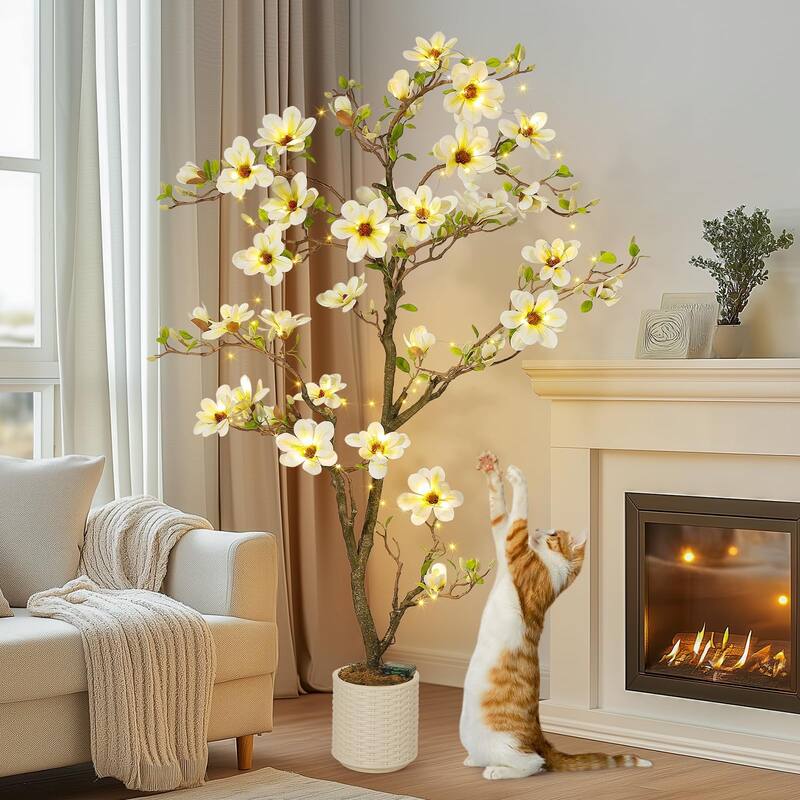 Artificial Magnolia Tree with Realistic White Flowers & Lush Green Leaves