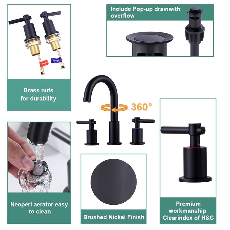 WOWOW Widespread 8 in. Double Handle Bathroom Faucet