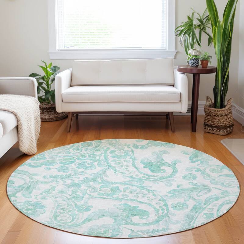 Machine Washable Indoor/ Outdoor Chantille Traditional Scroll Rug