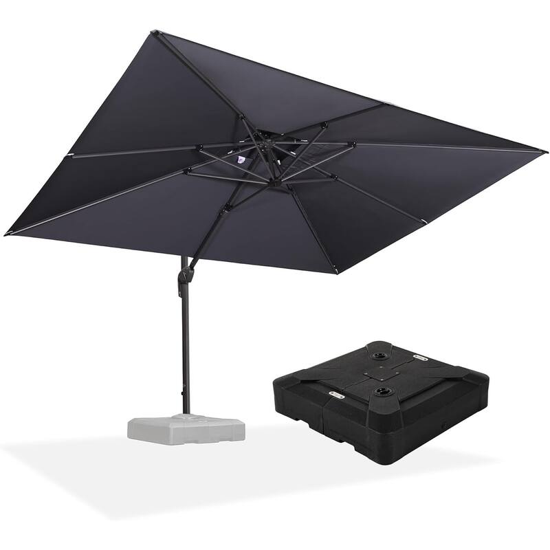 PURPLE LEAF 10 X 13 ft Large Patio Umbrella Hanging Double Top Rectangle Offset Umbrellawith Base - Grey