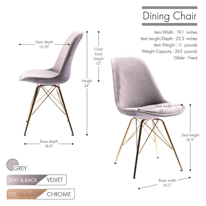 Porthos Home Alia Dining Chairs Set Of 2, Velvet And Gold Chrome Legs