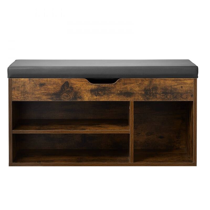 Brown Entryway Shoe Storage Bench with Cushion Seat and Hidden Compartment for Boots and Slippers - 31.7 x 12.0 x 17.5 Inch