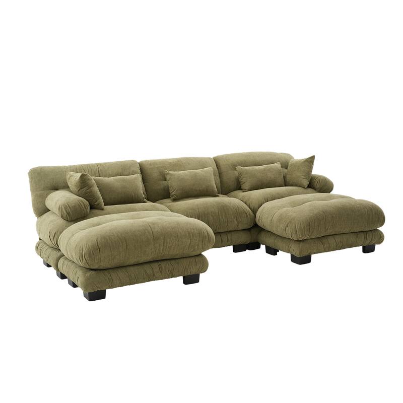 118'' Large U Shape Sofa Velvet Modular Sofa with 2 Ottomans for Living Room