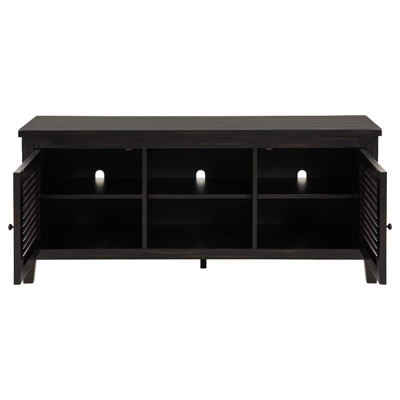 Coni TV Stand Media Cabinet, 2 Door and Shelves, Black Wood 60 Inch