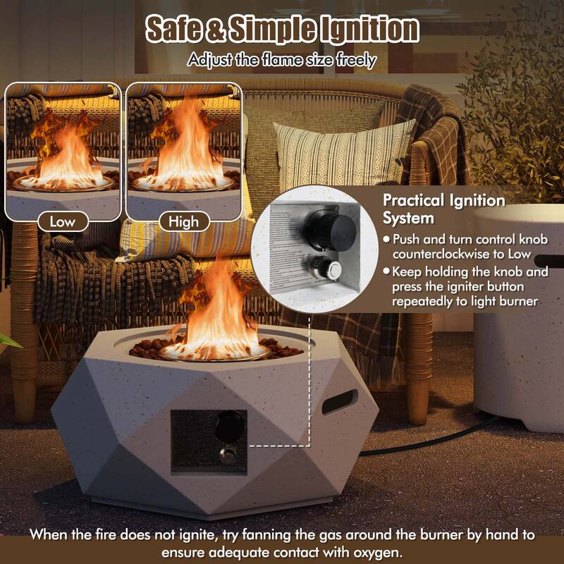 Costway 28" Hexagon Terrazzo Propane Gas Fire Pit Table Set with - See Details