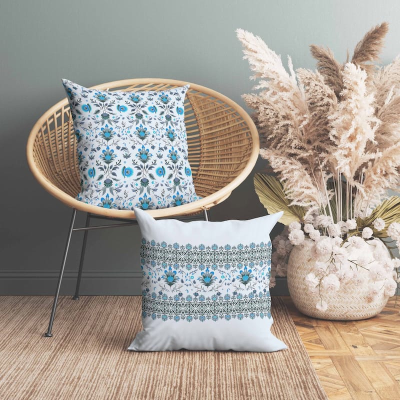 Breezy Botanicals Indoor/Outdoor Reversible Throw Pillow Blue