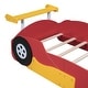 preview thumbnail 15 of 13, Red Twin Size Wood Race Car-Shaped Platform Bed with Wheels