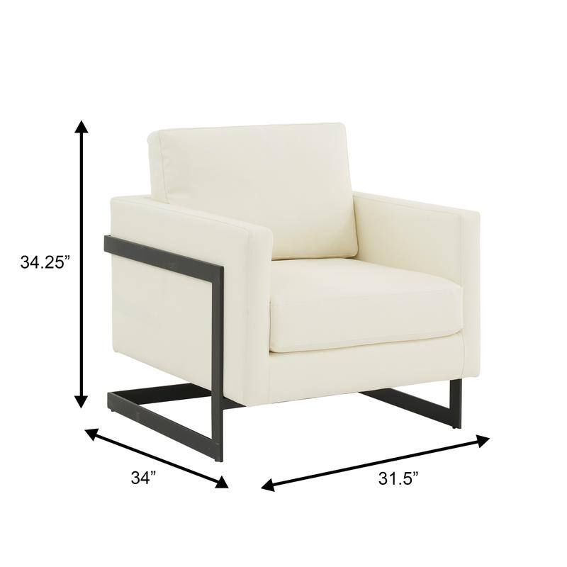 Lincoln Upholstered Leather Single-Seater Sofa Fabric Accent Chair in Black Steel Frame with Seat and Back Cushion Chair - 35"