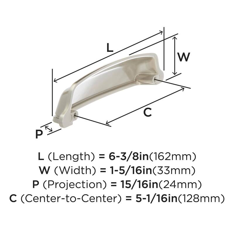 Stature 5-1/16 in (128 mm) Center-to-Center Satin Nickel Cabinet Cup Pull - 10 Pack - 5.0625