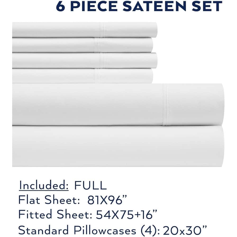 Thomasville 1500 Thread Count White 6 Piece Premium Cotton Rich Sateen Sheet Set